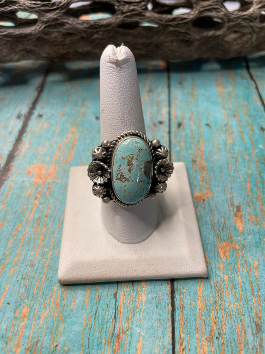 Old Pawn Navajo Sterling Silver & Turquoise Ring Size 9.5