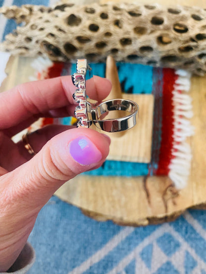 Handmade Sterling Silver, Fordite & Onyx Cluster Adjustable Ring