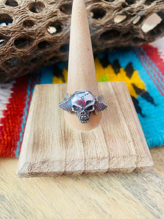 Handmade Sterling Silver Skull Ring Size 10.5