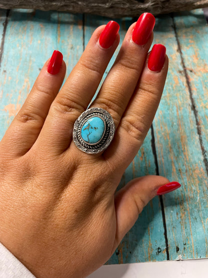 Old Pawn Navajo Sterling Silver & Turquoise Ring Size 10.5