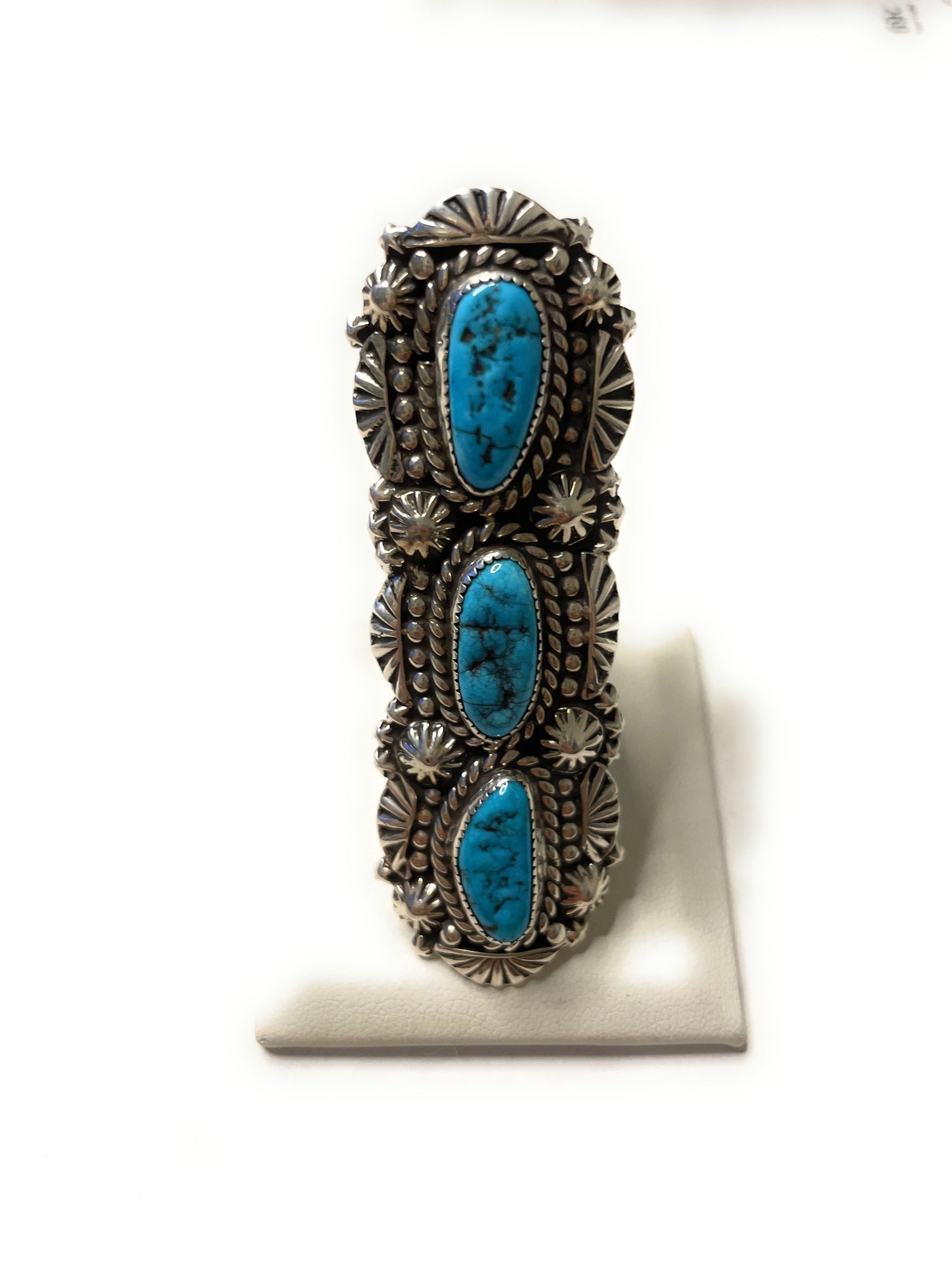 Navajo Turquoise And Sterling Silver Statement Ring Sz 10