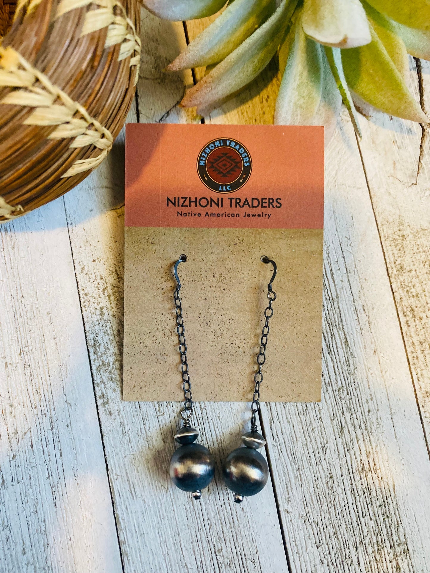 Navajo Pearl Sterling Silver Ball & Chain Dangle Earrings