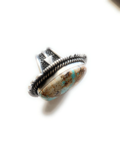 Navajo Turquoise & Sterling Silver Ring Size 10 Signed Russell Sam