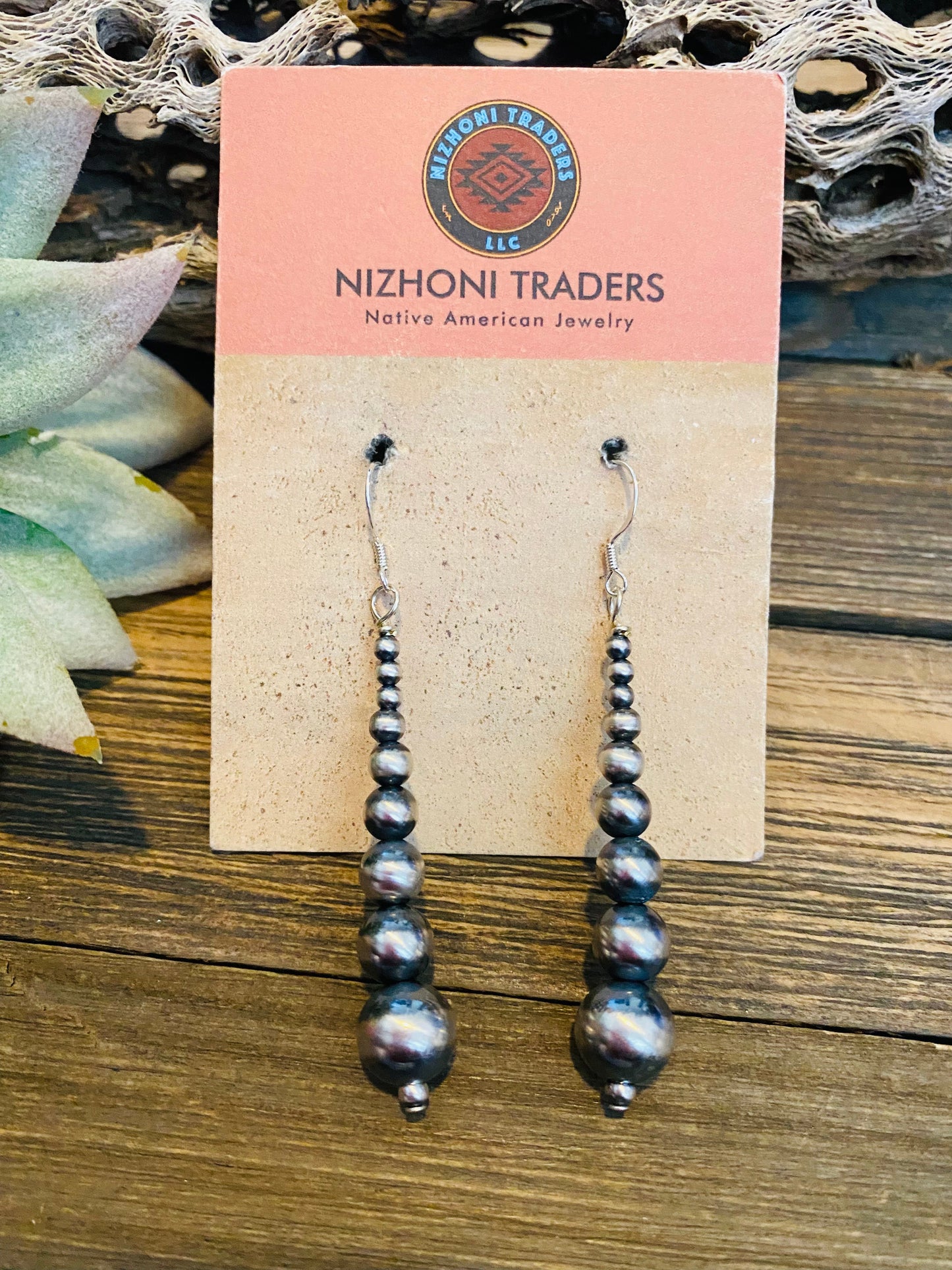 Navajo Sterling Silver Pearl Beaded Dangle Earrings