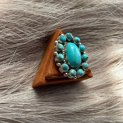 Navajo Turquoise & Sterling Silver Ring Size 9 Signed Robert Shakey