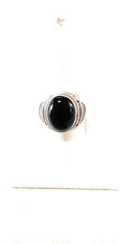 Old Pawn Navajo Sterling Silver & Black Onyx Ring Size 9