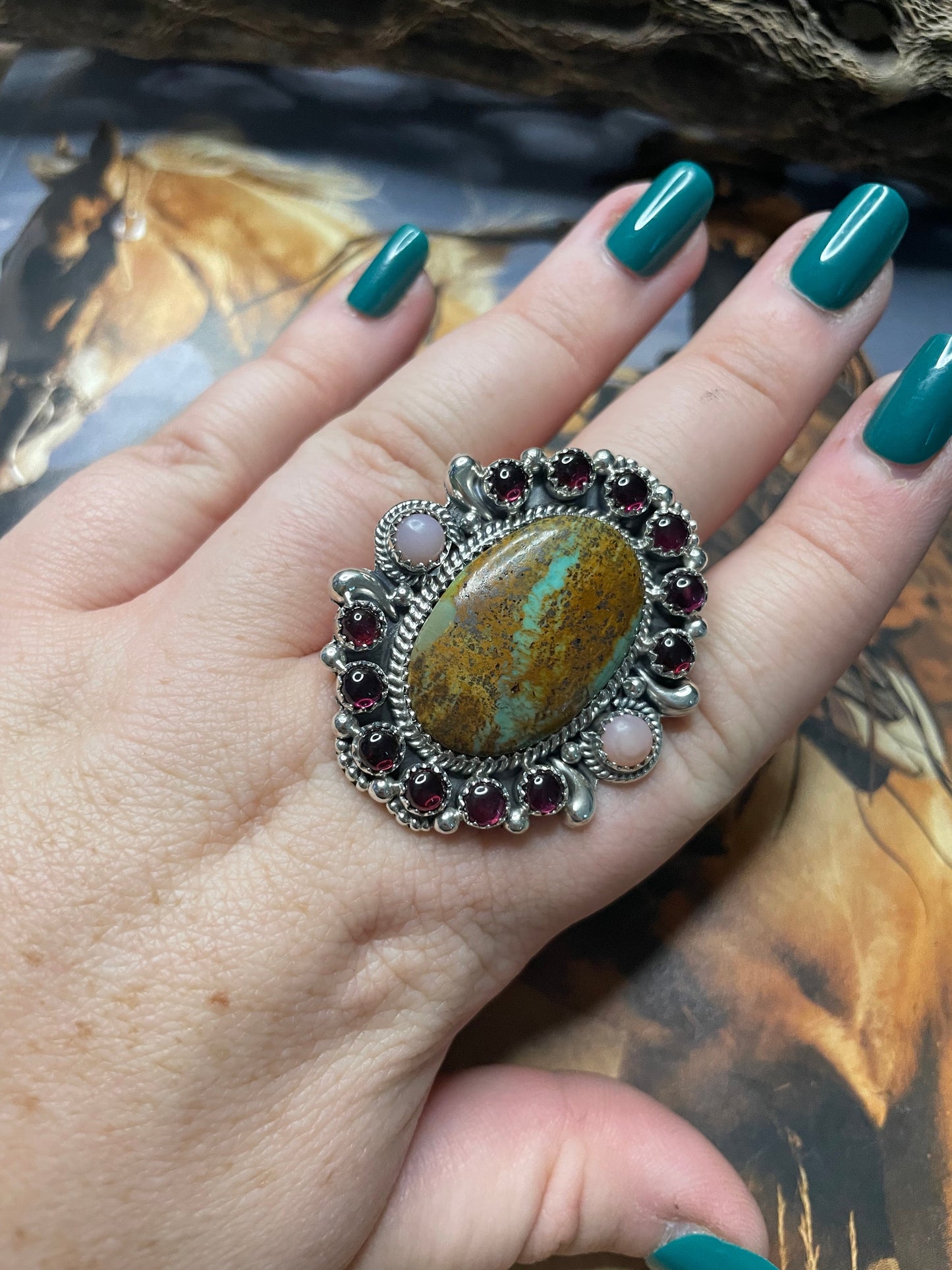 Handmade Royston Turquoise Adjustable Oval Ring