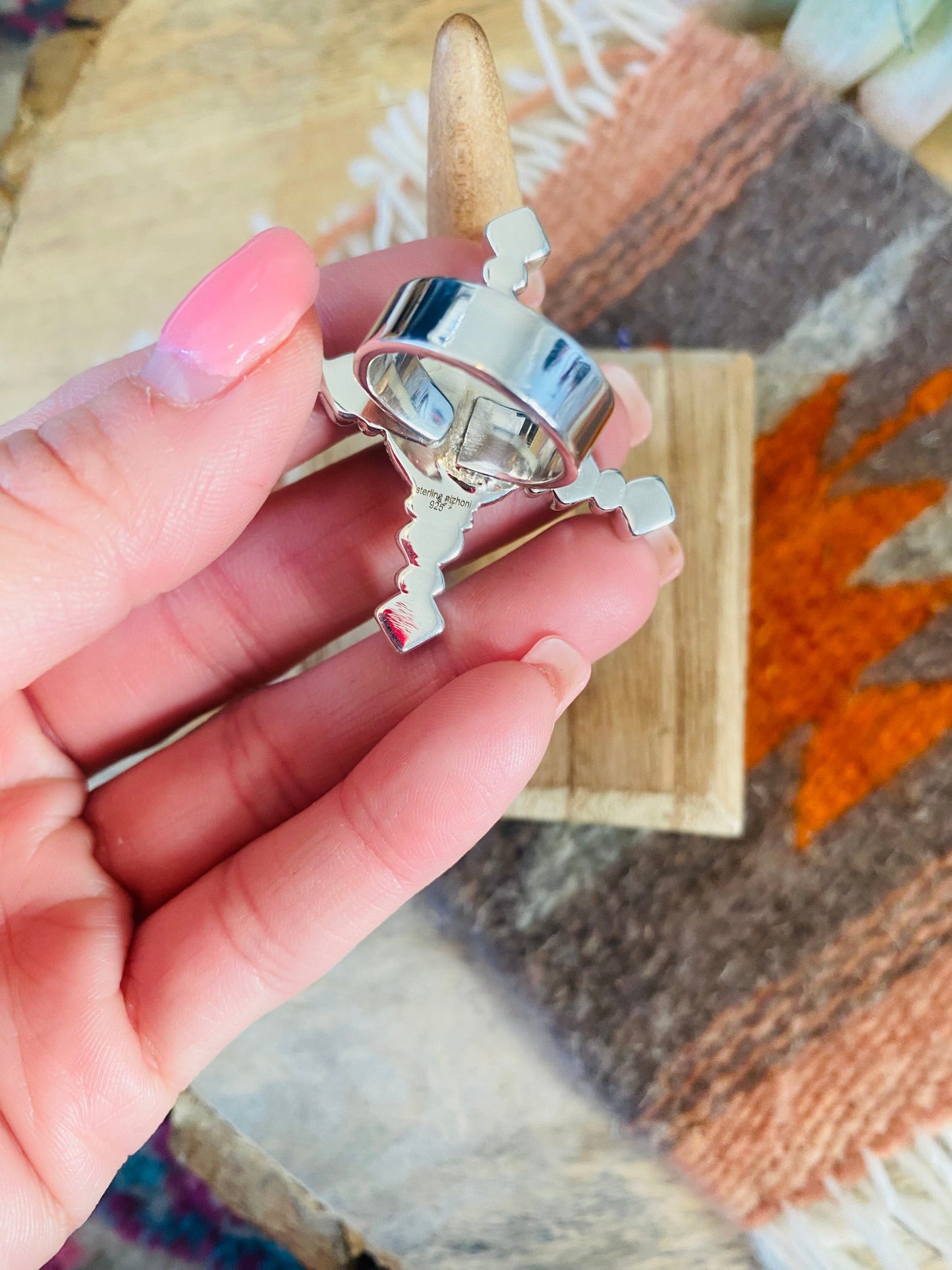 Beautiful Sterling Silver, Wild Horse & Turquoise Adjustable Ring