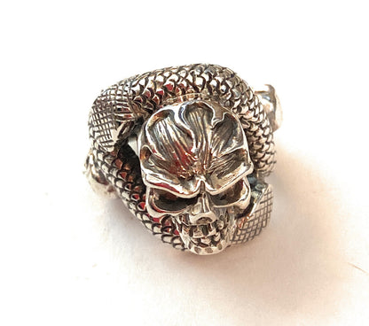 Handmade Sterling Silver Skull Snake Adjustable Ring