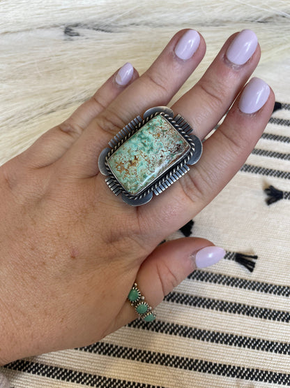 Navajo Turquoise & Sterling Silver Ring Size 10 Signed Russell Sam