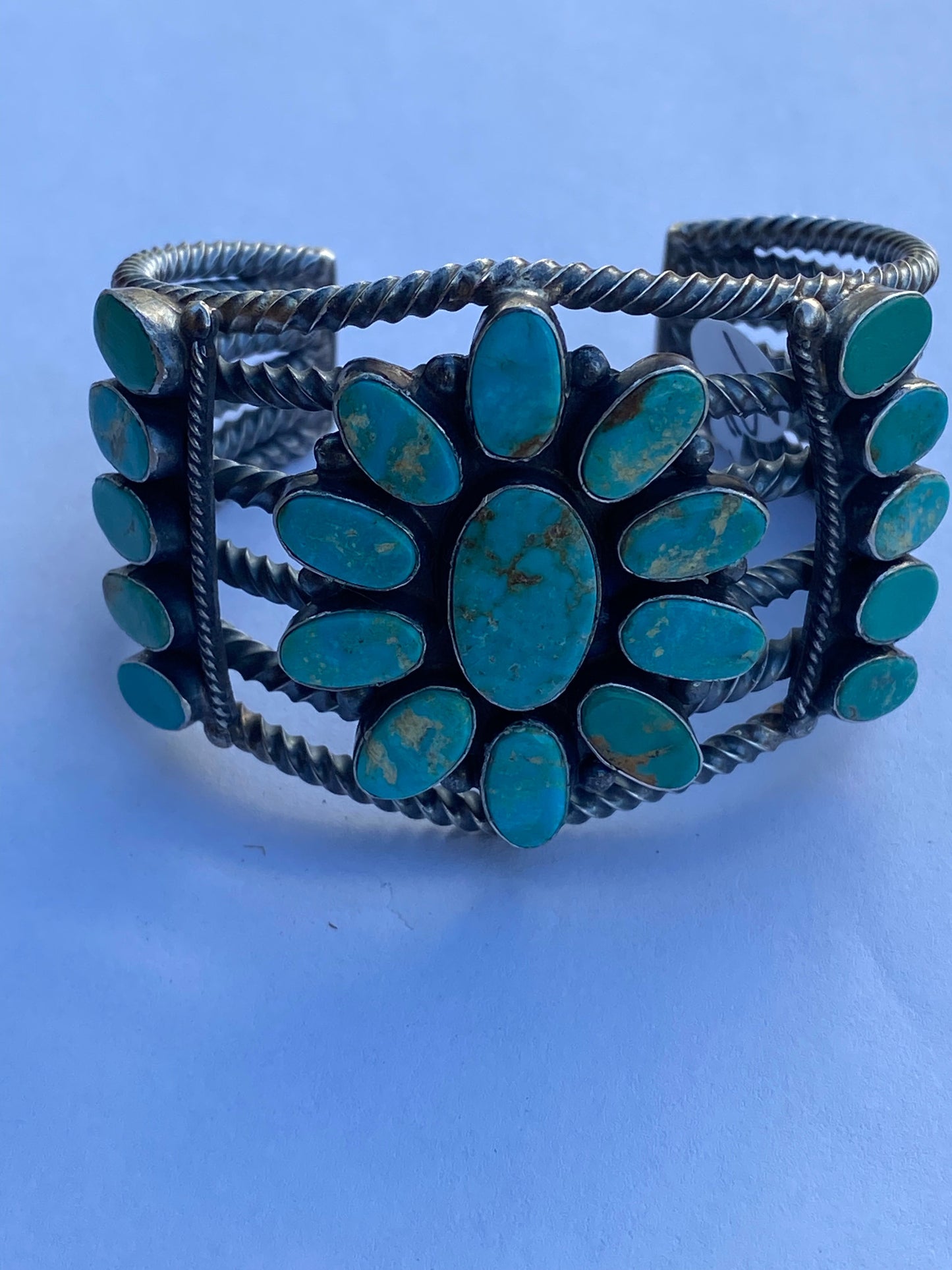 Navajo Jacqueline Silver Royston Turquoise & Sterling Cluster Cuff