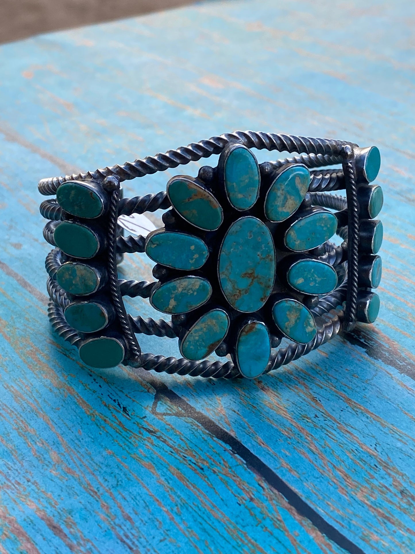 Navajo Jacqueline Silver Royston Turquoise & Sterling Cluster Cuff