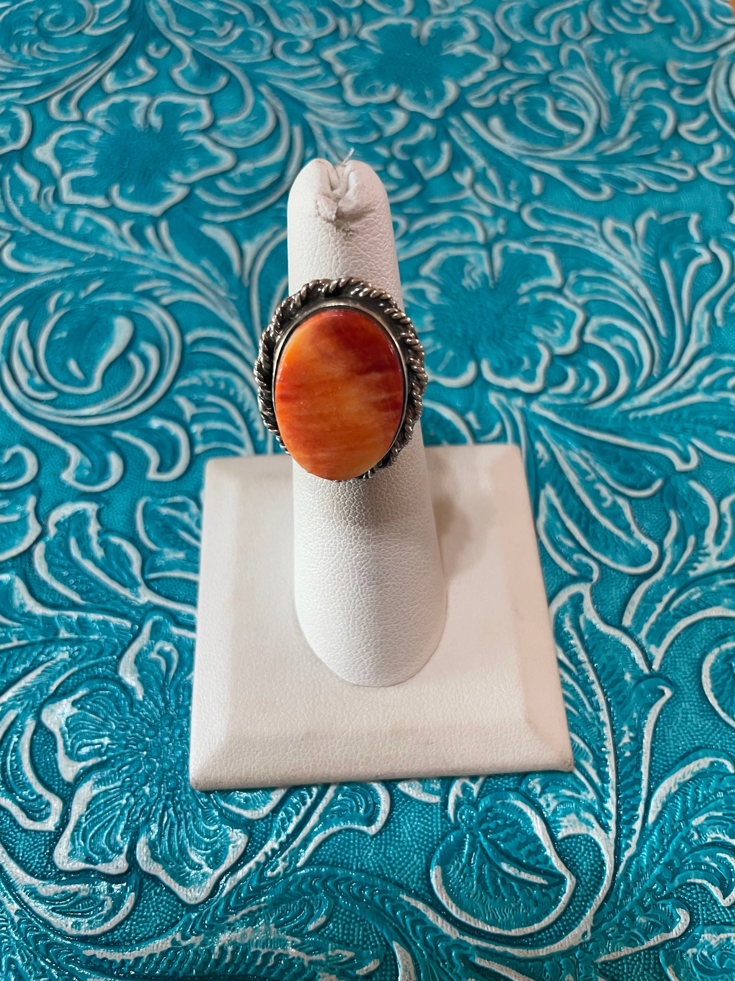 Old Pawn Navajo Sterling Silver & Orange Spiny Ring Size 5