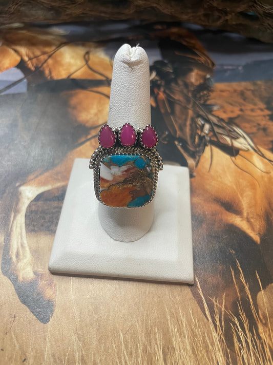 Handmade Spice & Pink Onyx Adjustable Ring