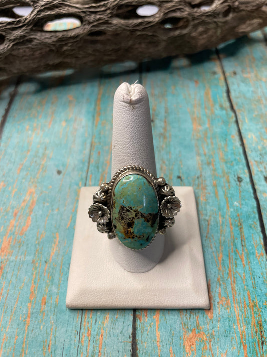 Old Pawn Navajo Sterling Silver & Turquoise Ring Size 10