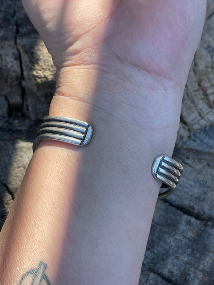 Navajo Sterling Silver Triple Concho Bracelet Cuff