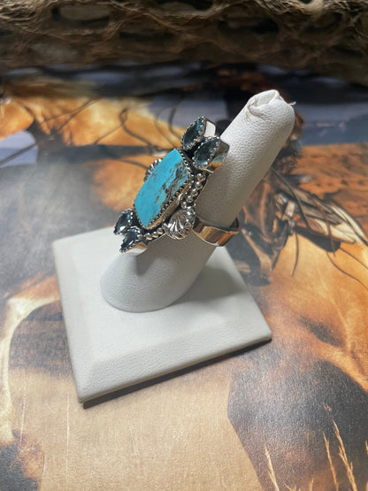 Handmade Mojave Turquoise & Topaz Adjustable Ring