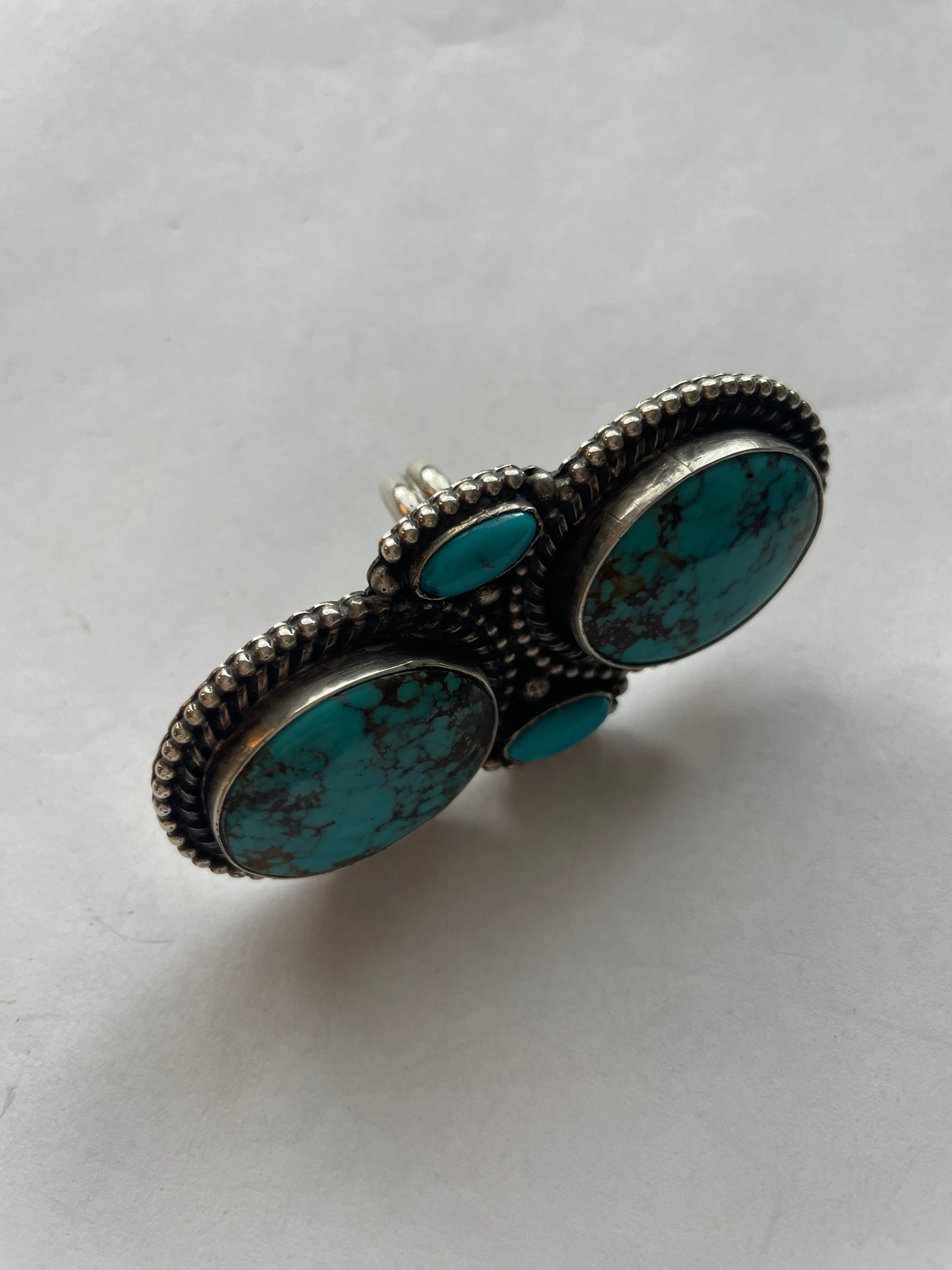 Navajo Sterling Silver And Turquoise Statement Adjustable Ring Signed