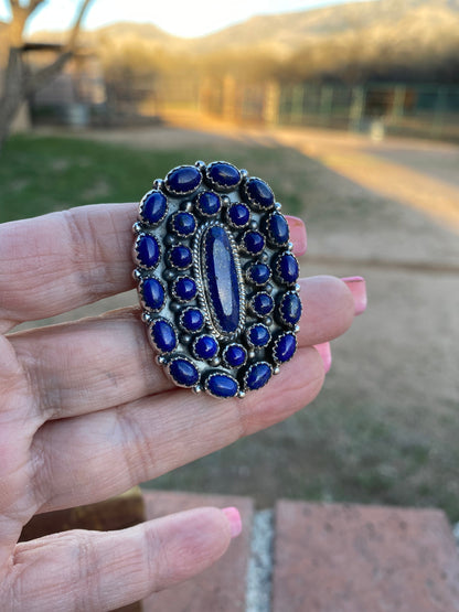 Handmade Sterling Silver & Lapis Cluster Adjustable Ring