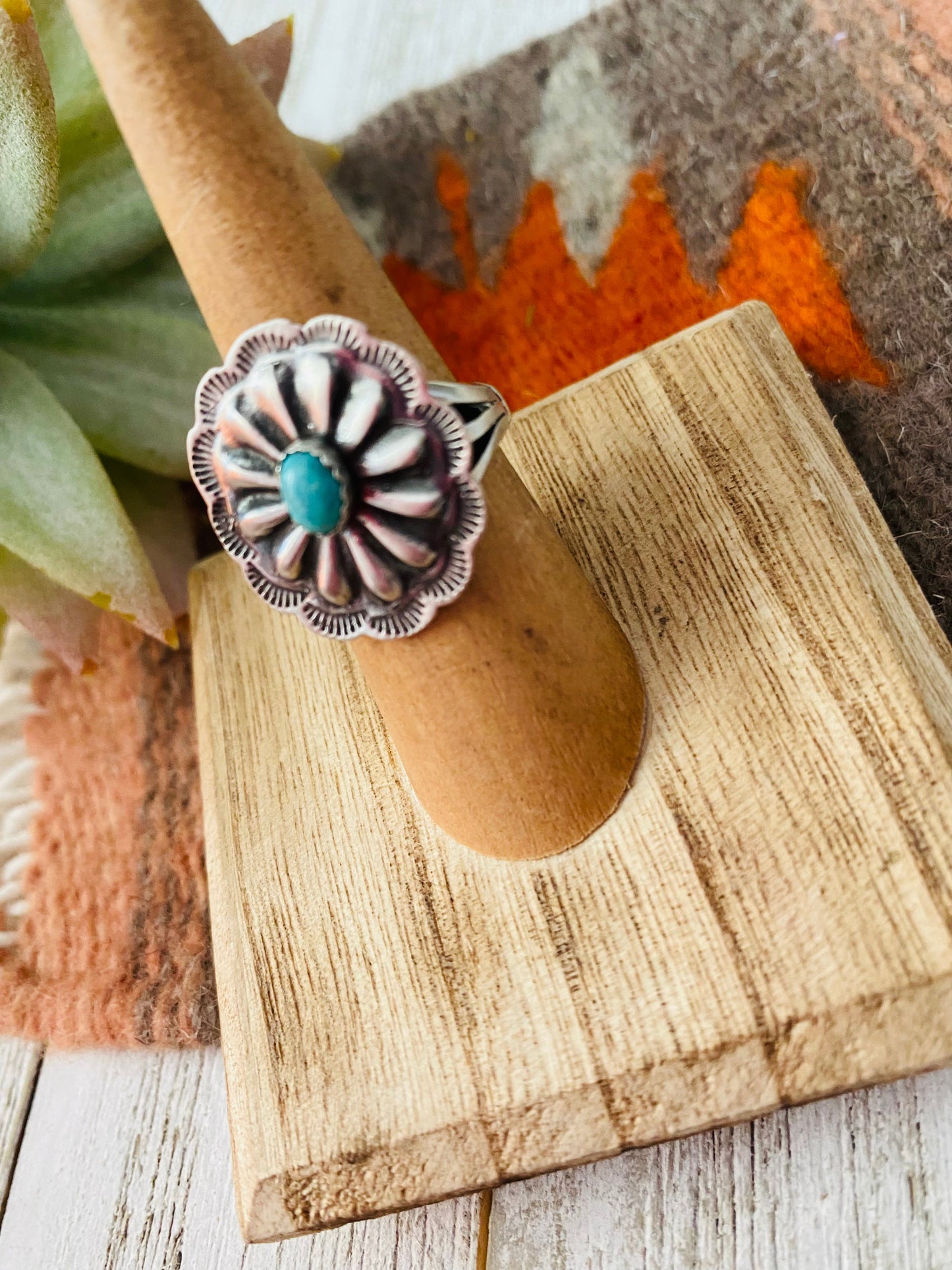 Navajo Turquoise and Sterling Silver Concho Ring