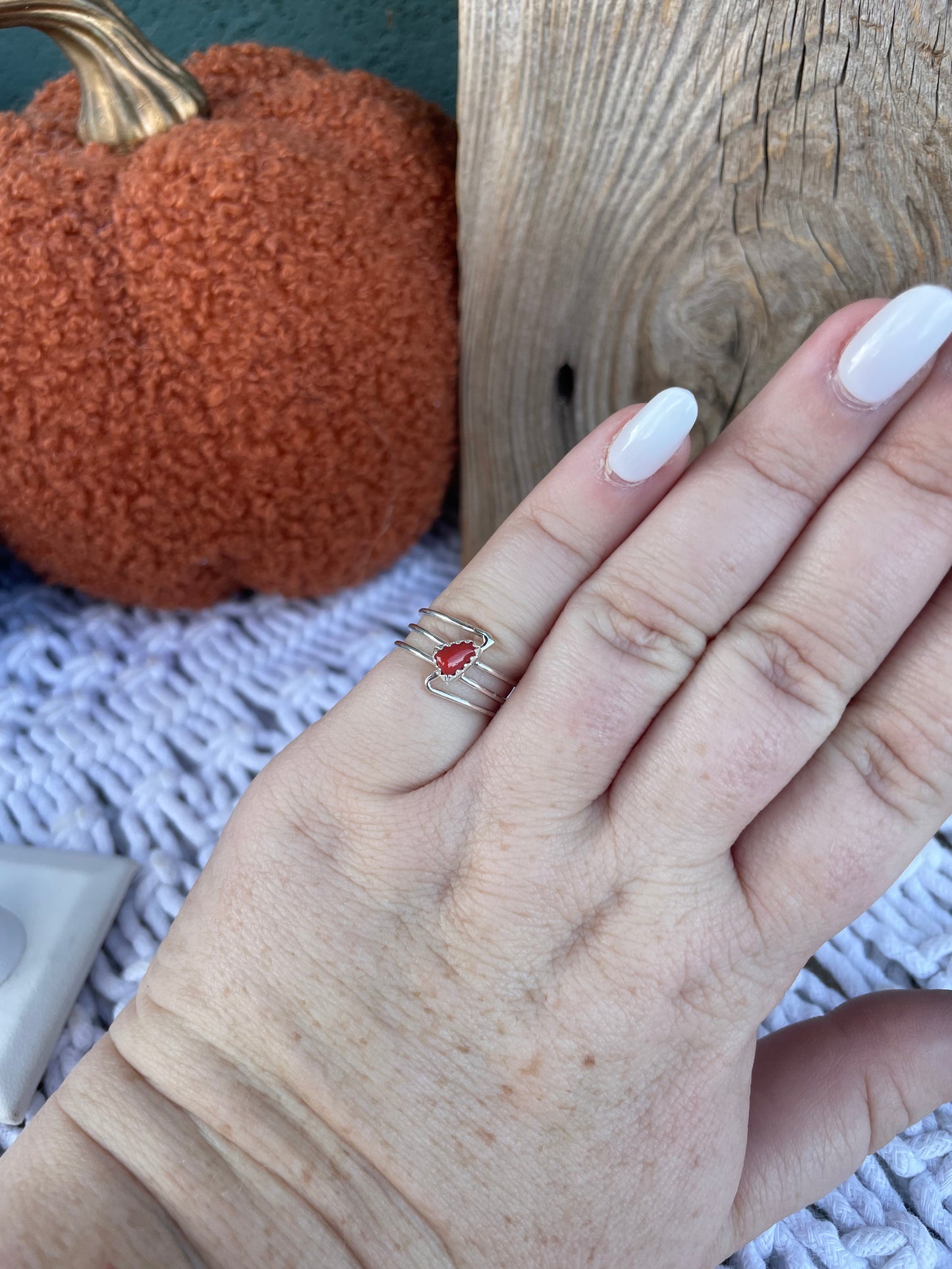 Navajo 3 Ring Coral And Sterling Silver Ring