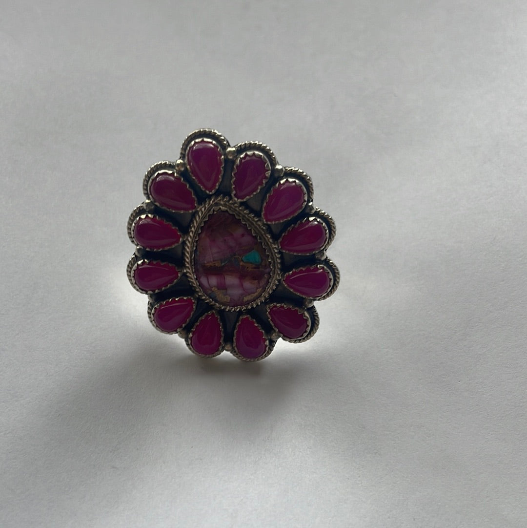 Beautiful Handmade Pink Dream, Pink Onyx And Sterling Silver Adjustable Ring Signed Nizhoni