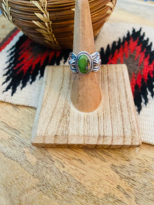 Navajo Sonoran Gold Turquoise & Sterling Silver Ring Size 6