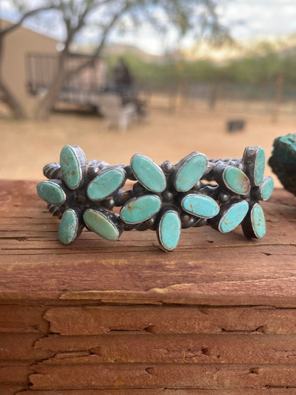 Navajo Jacqueline Silver Royston Turquoise & Sterling Cluster Cuff