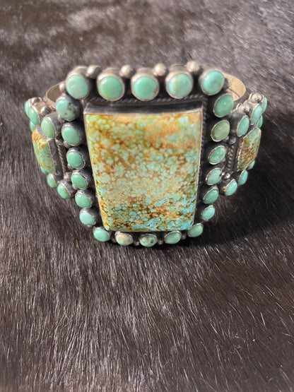 Anthony Skeets Navajo Turquoise & Sterling Silver Cuff Bracelet Signed