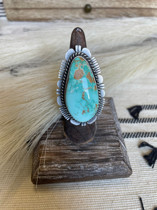 Navajo Turquoise & Sterling Silver Ring Size 7 Signed Russell Sam