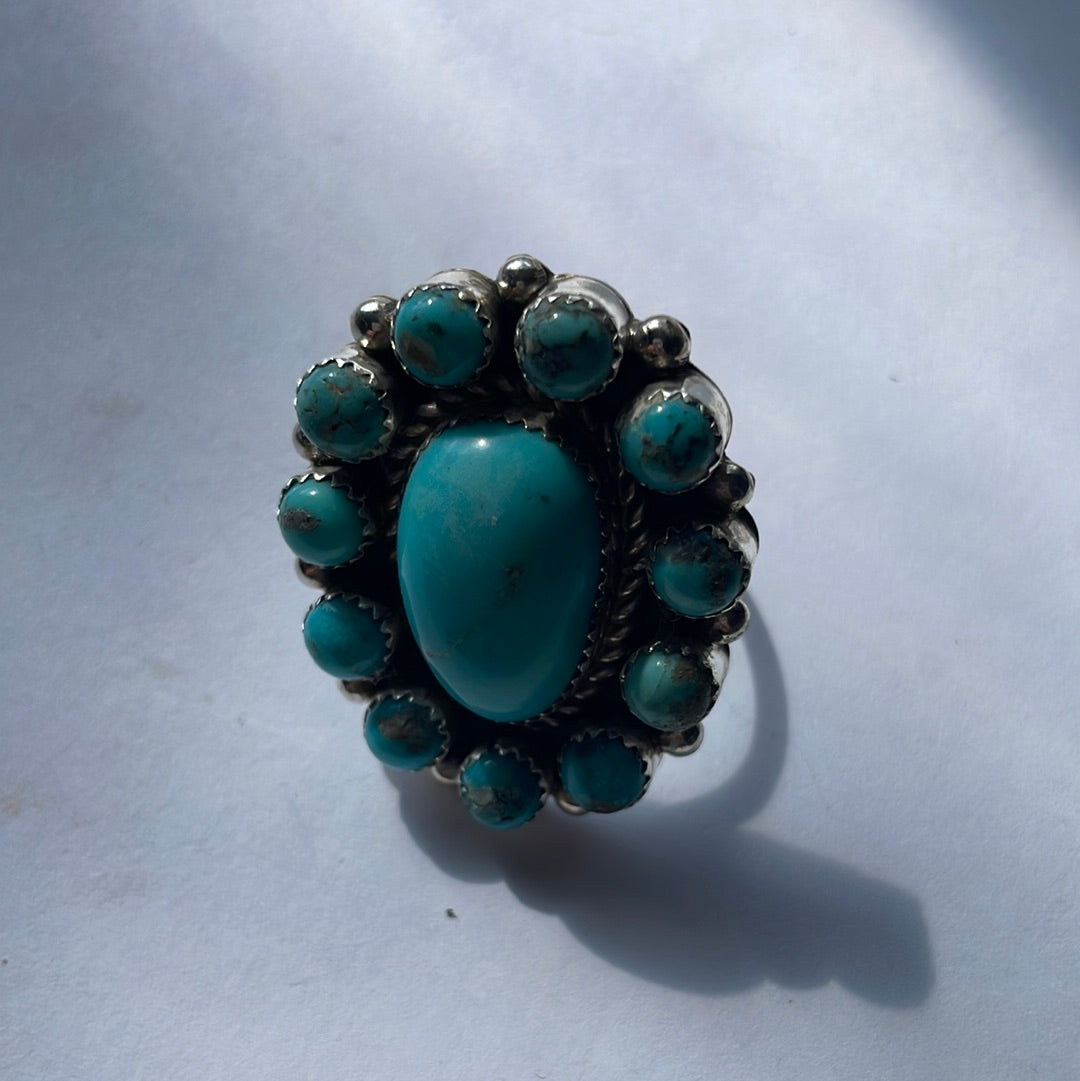 Navajo Turquoise & Sterling Silver Ring Size 9 Signed Robert Shakey