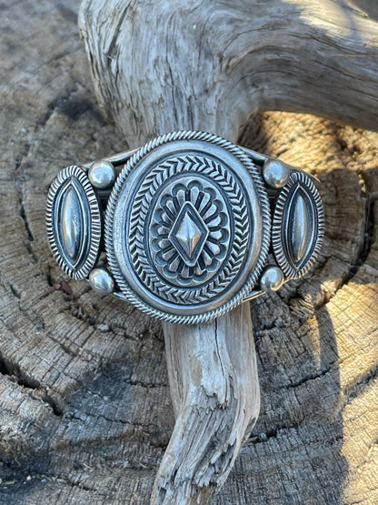 Navajo Sterling Silver Triple Concho Bracelet Cuff