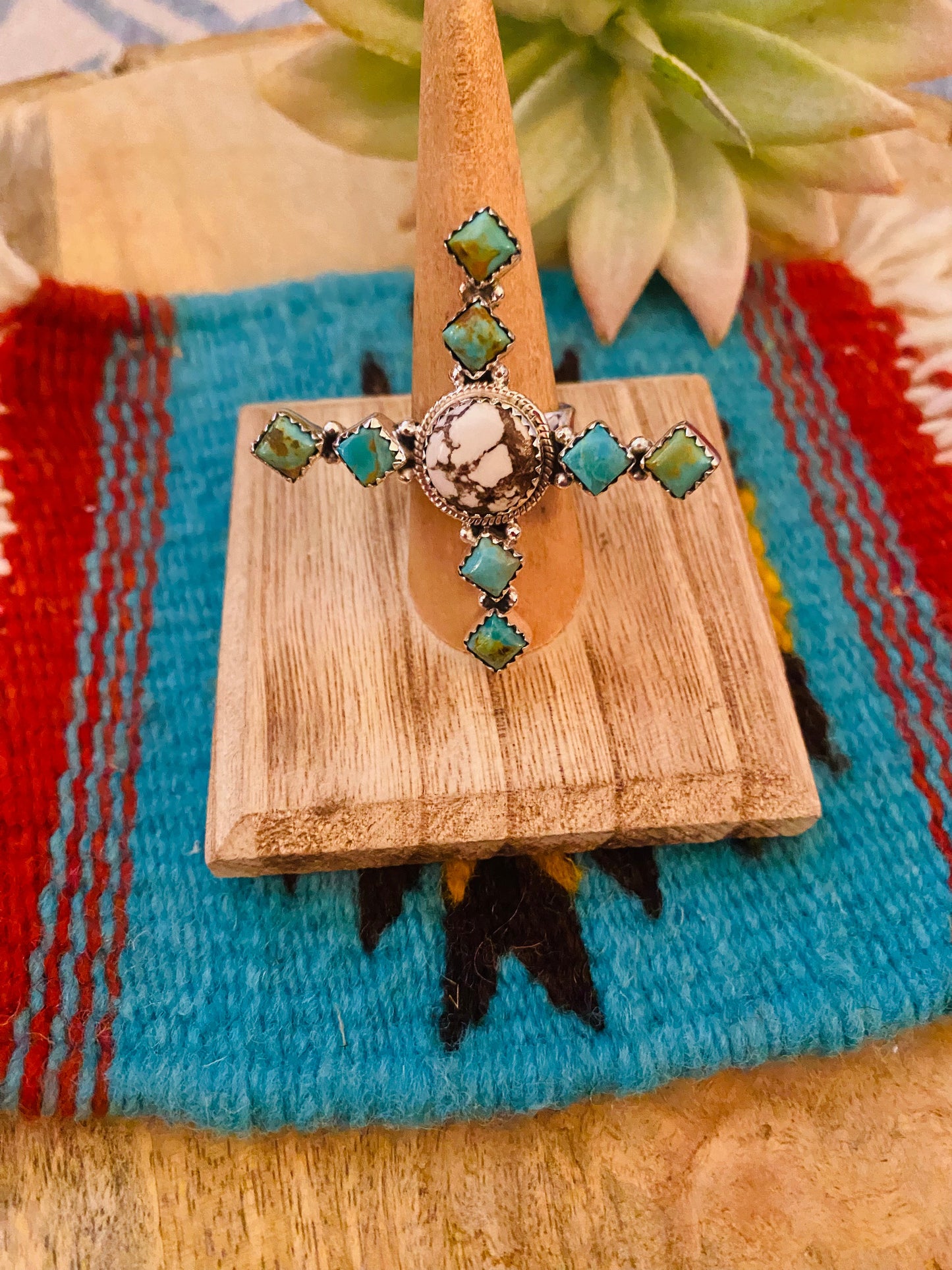 Beautiful Sterling Silver, Wild Horse & Turquoise Adjustable Ring