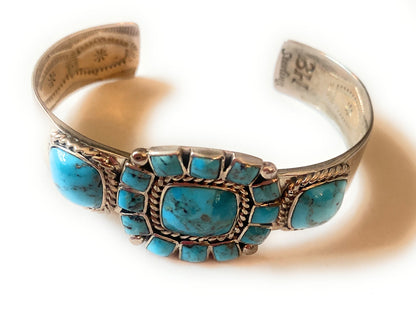 Navajo Old Pawn Vintage Turquoise & Sterling Silver Cuff Bracelet