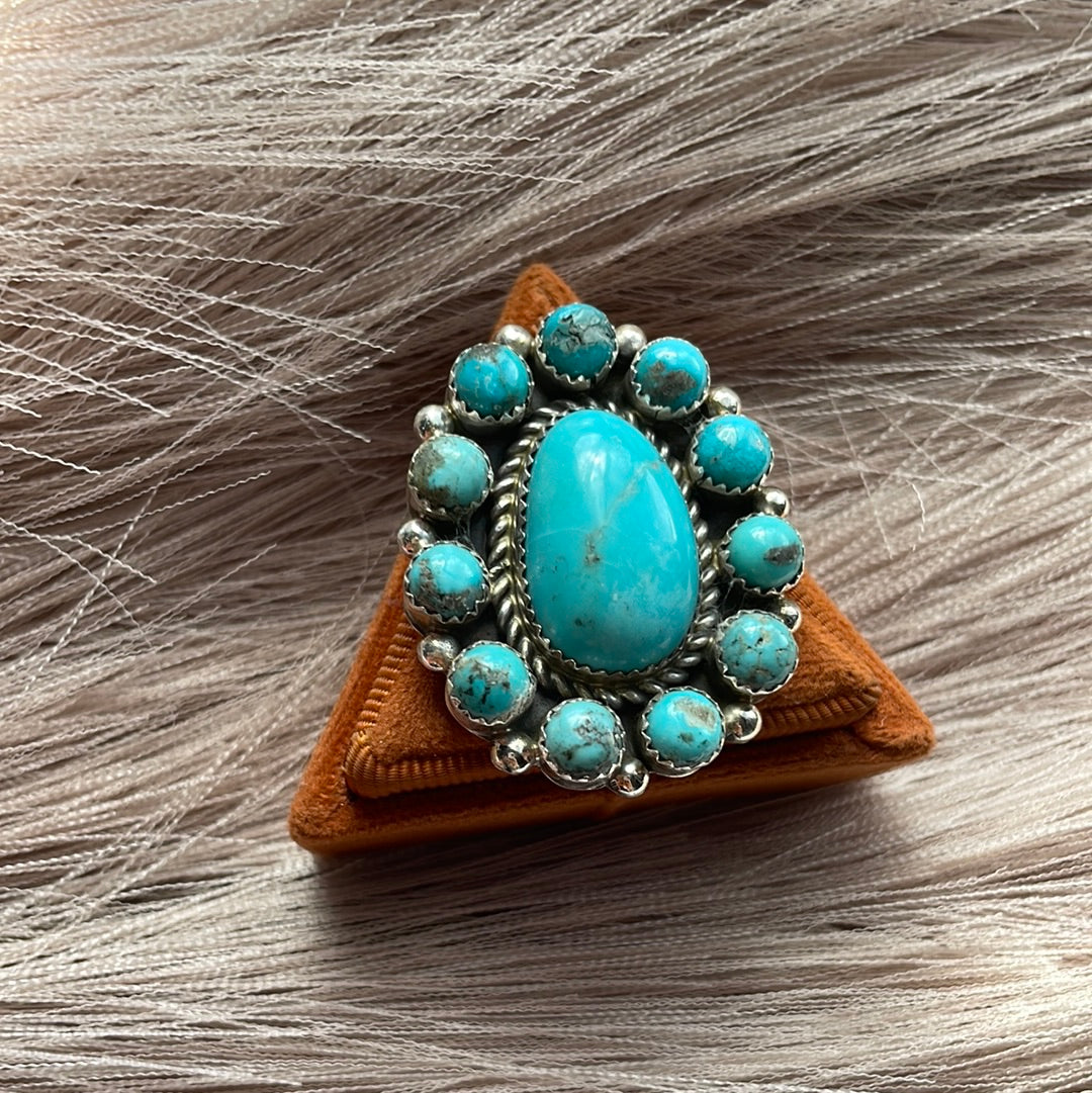 Navajo Turquoise & Sterling Silver Ring Size 9 Signed Robert Shakey