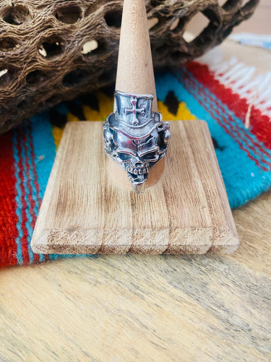 Handmade Sterling Silver Skull Ring Size 10.5