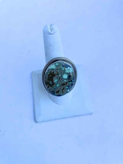 Navajo Golden Hills Turquoise And Sterling Silver Adjustable Ring