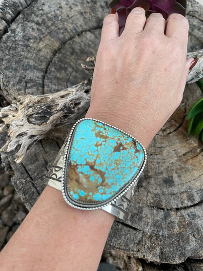 Navajo Sterling Silver Number 8 Turquoise Jumbo Bracelet Cuff