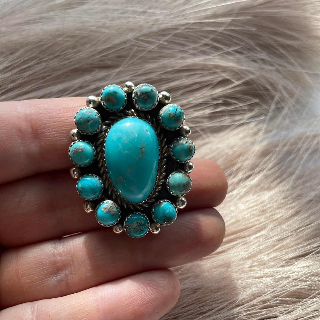 Navajo Turquoise & Sterling Silver Ring Size 9 Signed Robert Shakey