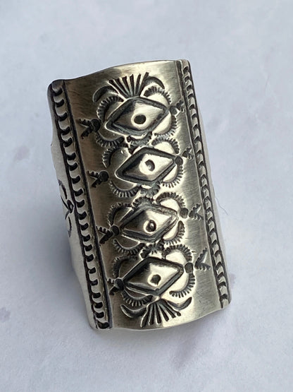 Marcella James Navajo Sterling Silver Concho Hand Stamped Ring