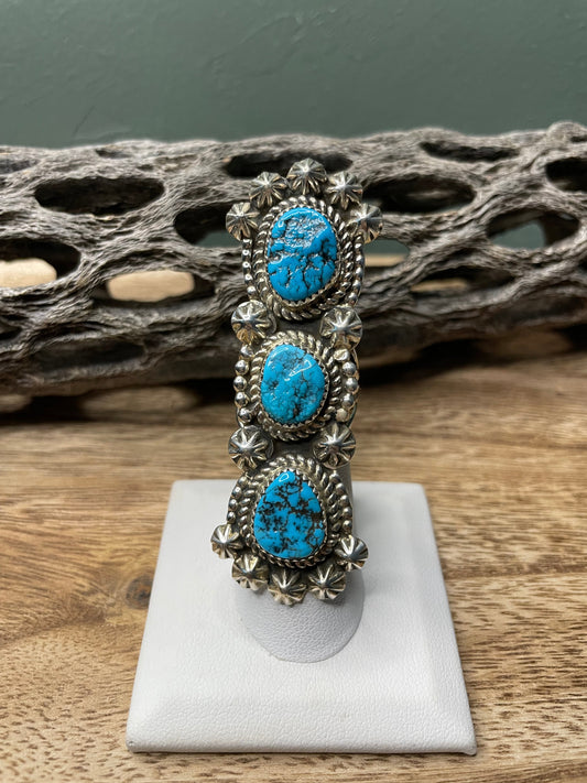 Navajo Turquoise And Sterling Silver Statement Ring Sz 6