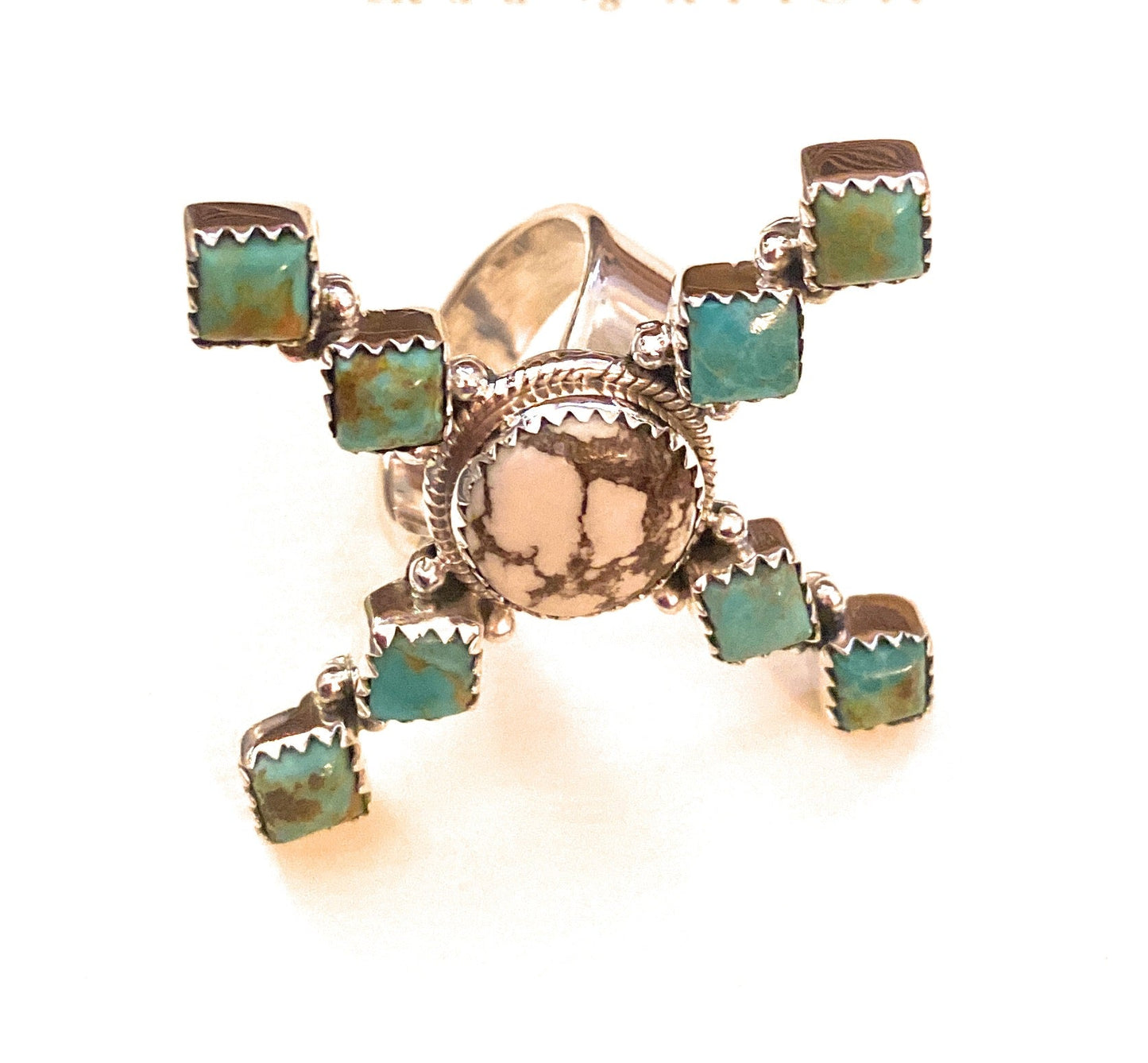 Beautiful Sterling Silver, Wild Horse & Turquoise Adjustable Ring