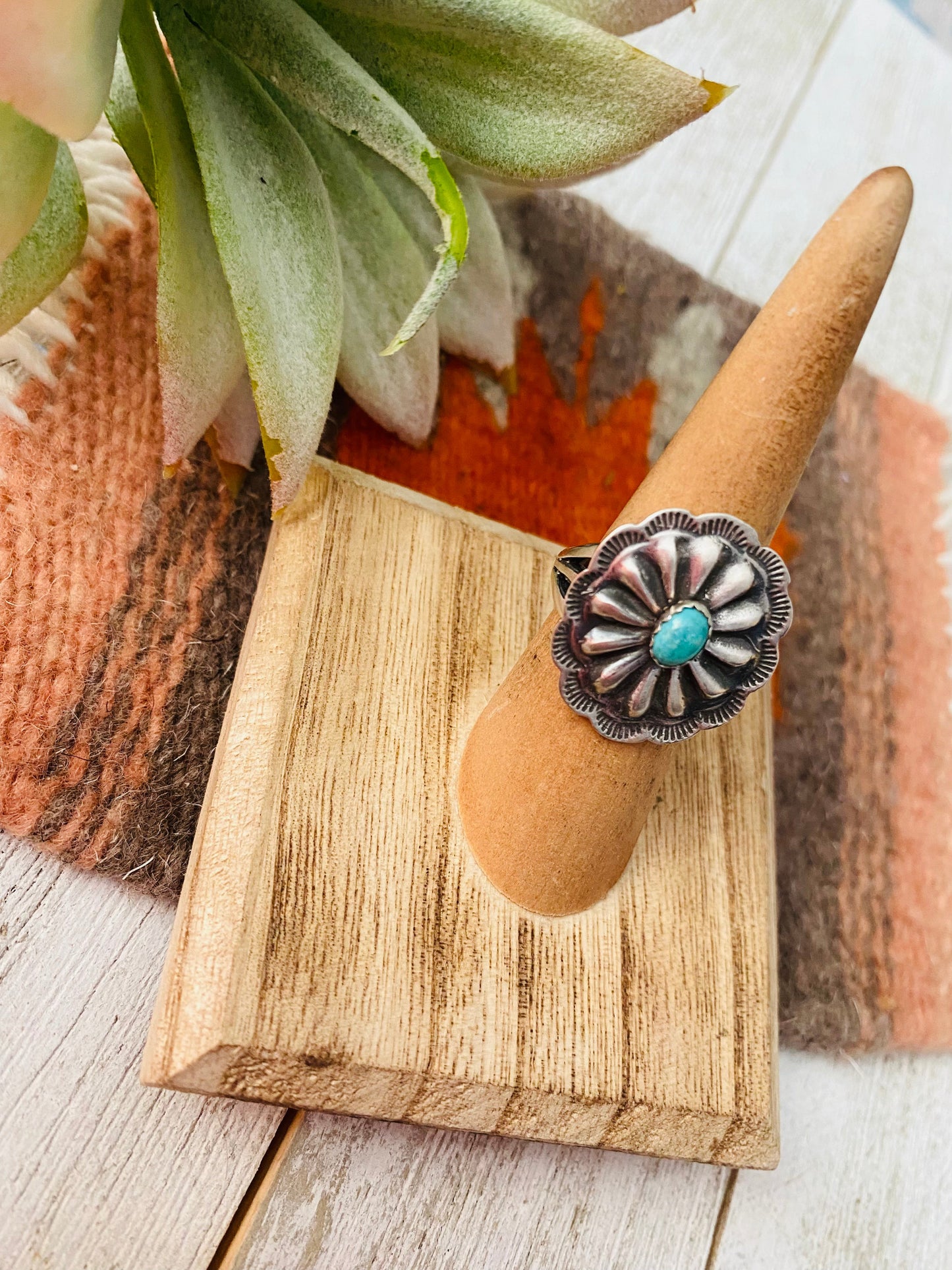 Navajo Turquoise and Sterling Silver Concho Ring