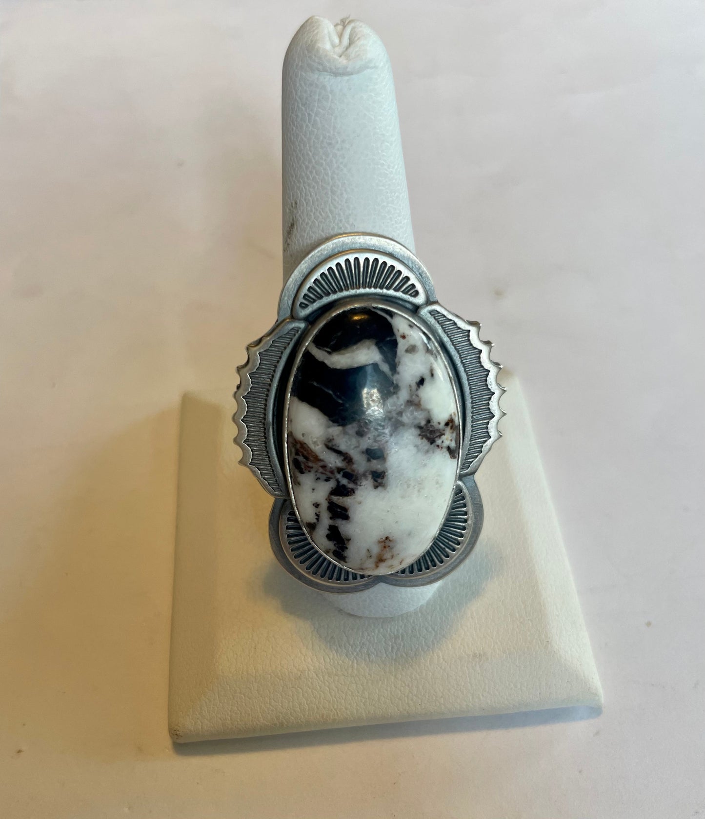 Navajo White Buffalo & Sterling Silver Ring Size 9.5