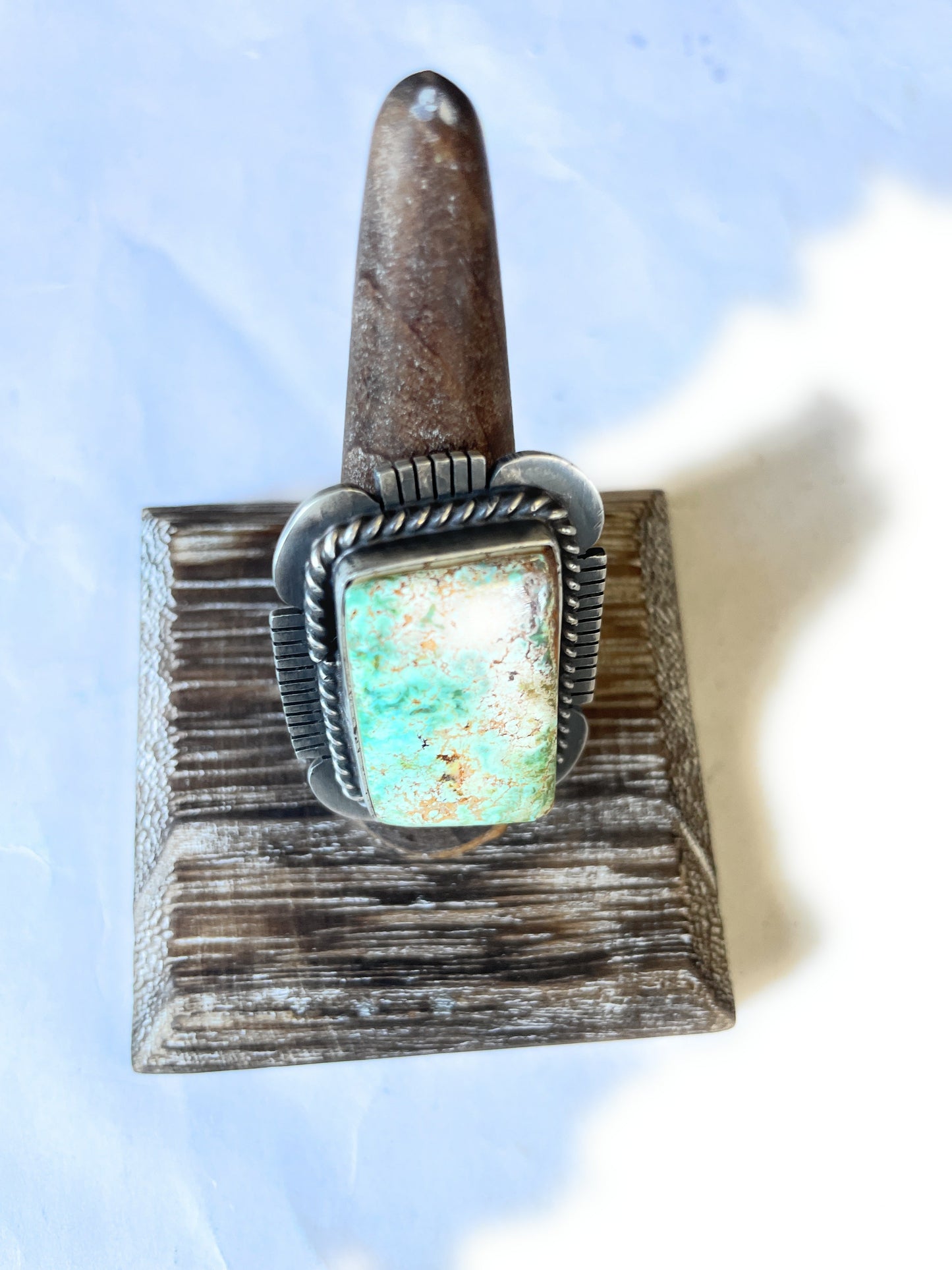 Navajo Turquoise & Sterling Silver Ring Size 10 Signed Russell Sam