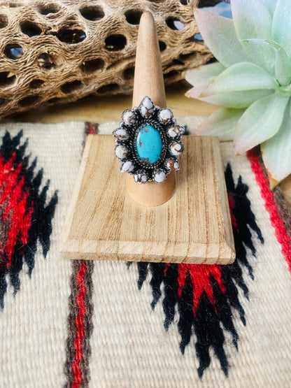 Handmade Sterling Silver, Wild Horse & Turquoise Cluster Adjustable Ring