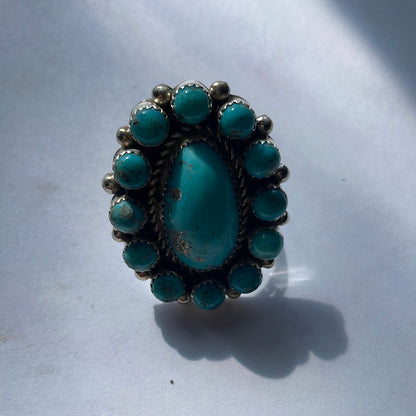 Navajo Turquoise & Sterling Silver Ring Size 9 Signed Robert Shakey