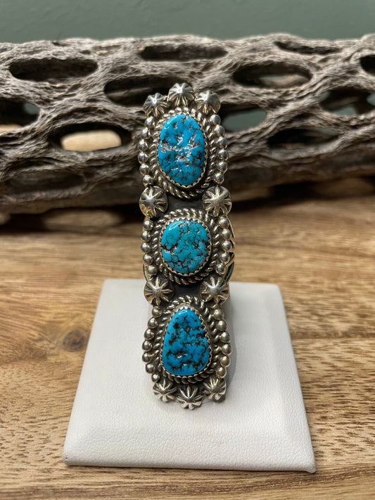 Navajo Turquoise And Sterling Silver Statement Ring Sz 8.5