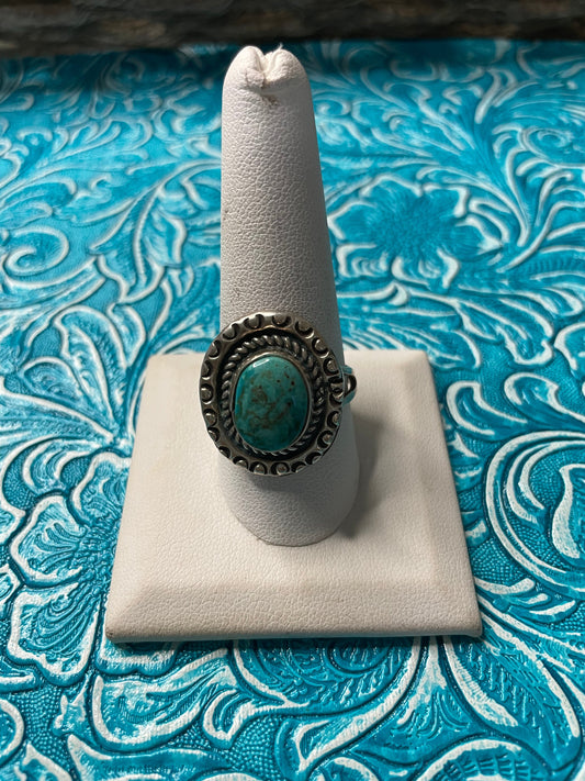 Old Pawn Navajo Sterling Silver & Turquoise Ring Size 9.5