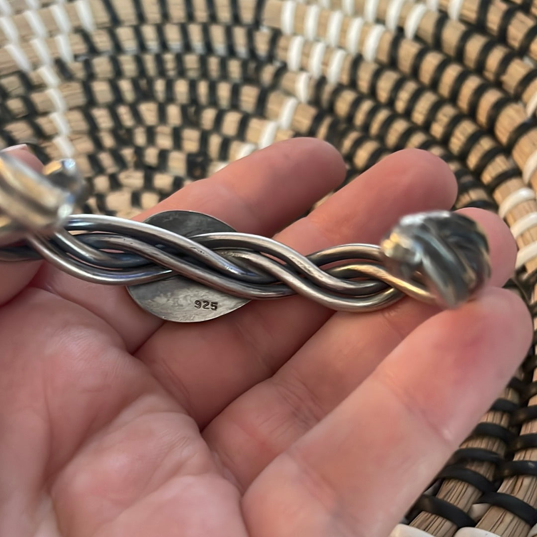 Navajo Sterling Silver And Rhodochrosite Cuff Bracelet